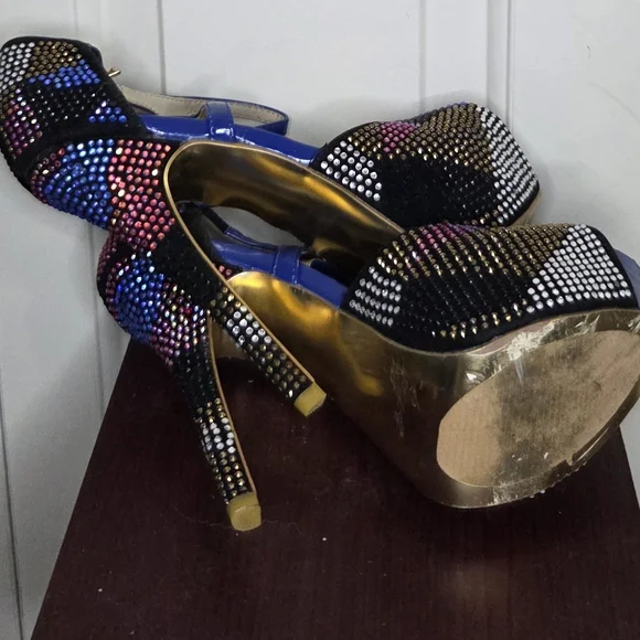 Alba Blue and Gold Embellished Heels - Picture 4 of 4